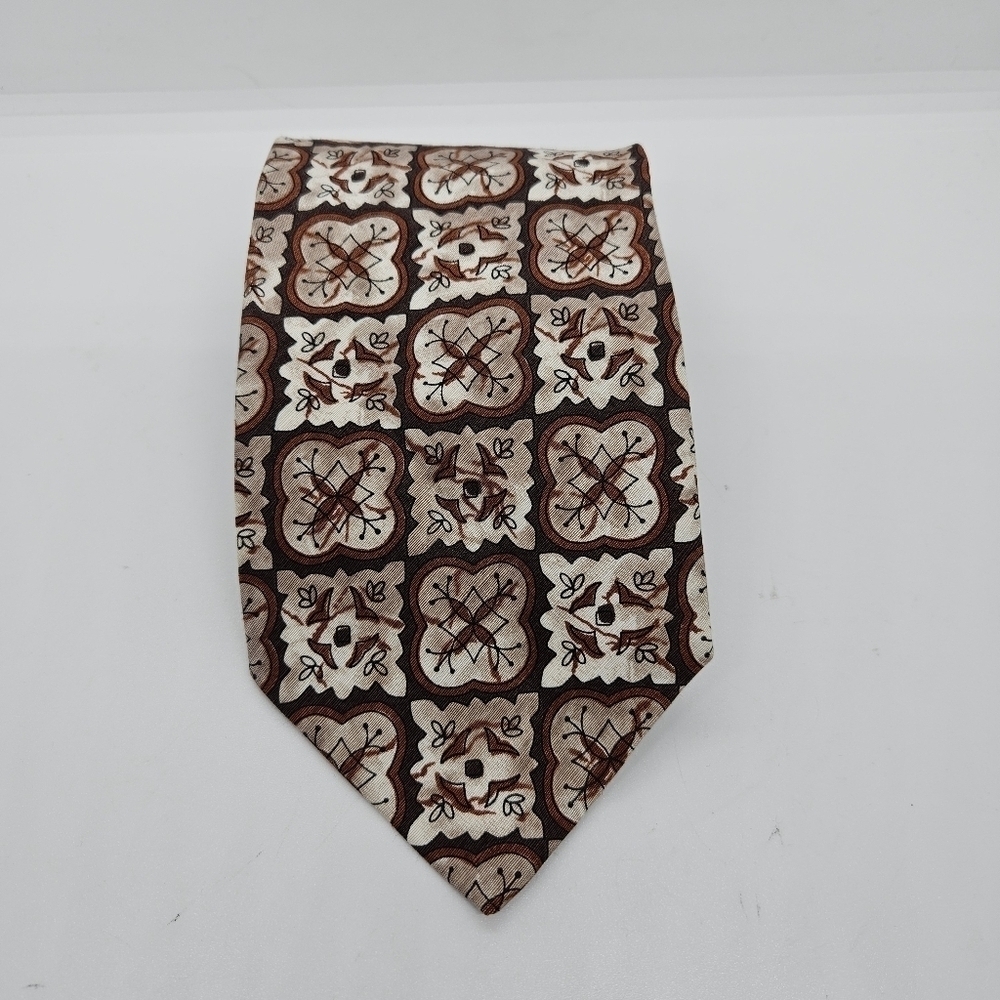 vintage Rovari's silk and linen tie brown earth tones 59 inches
